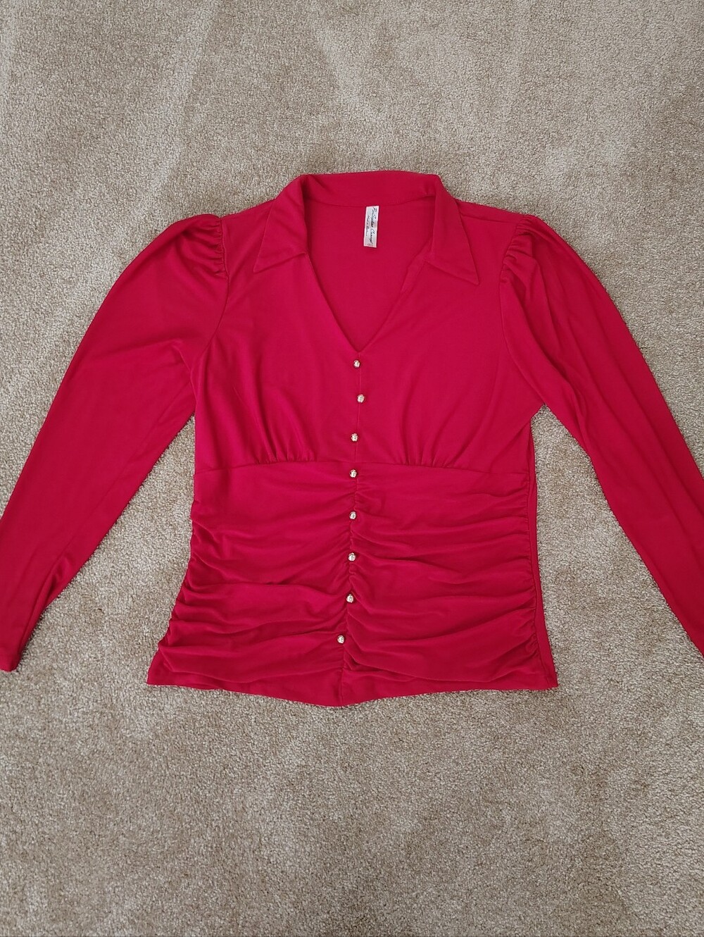 Women's XL Coquette Red Ruched Blouse Vampy  Y2k Blouse Per Seption‎ Concepts